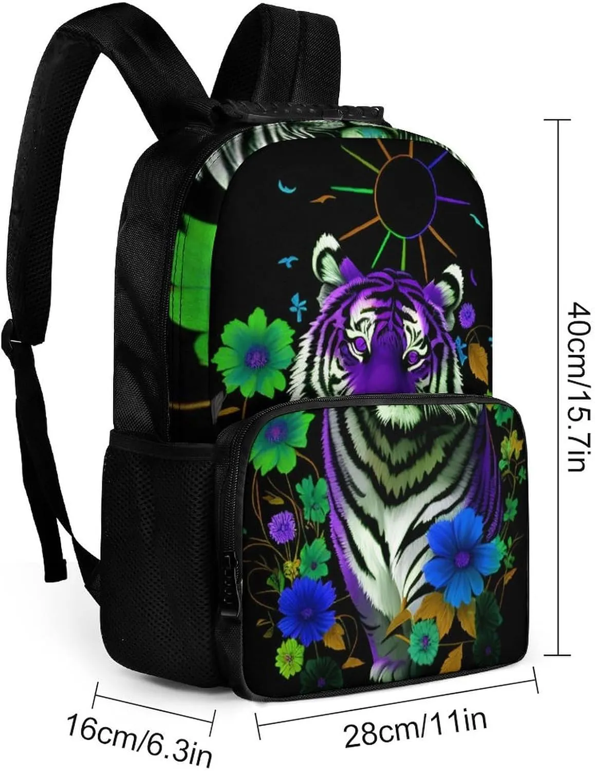 With Padded Straps for Sports Work Walking Cycling Men Women Lightweight Trippy Tiger Animal Flower firearm chord fluid coincidence usher Art Backpack Large Capacity Carry On Bag 