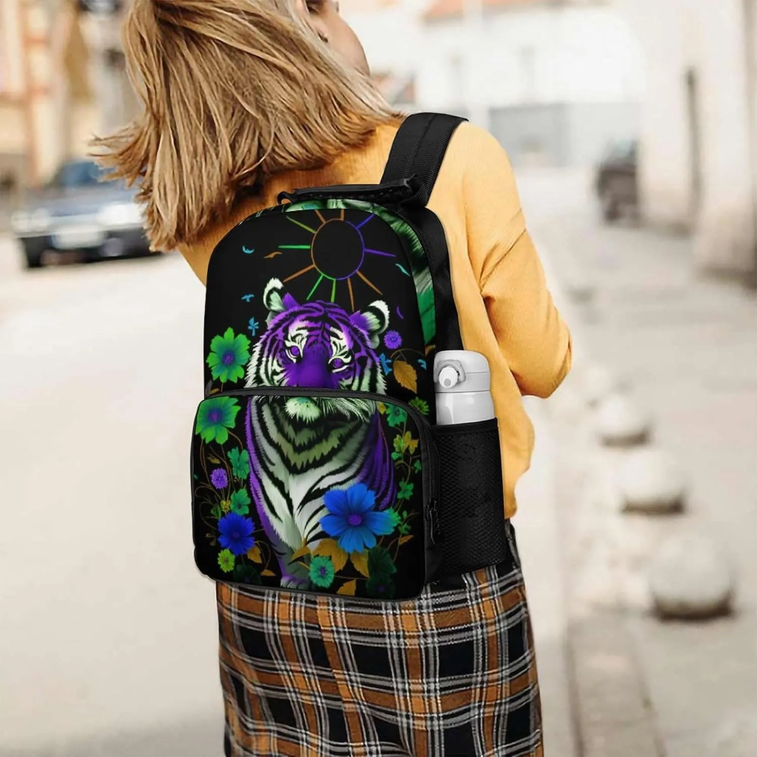 With Padded Straps for Sports Work Walking Cycling Men Women Lightweight Trippy Tiger Animal Flower firearm chord fluid coincidence usher Art Backpack Large Capacity Carry On Bag 