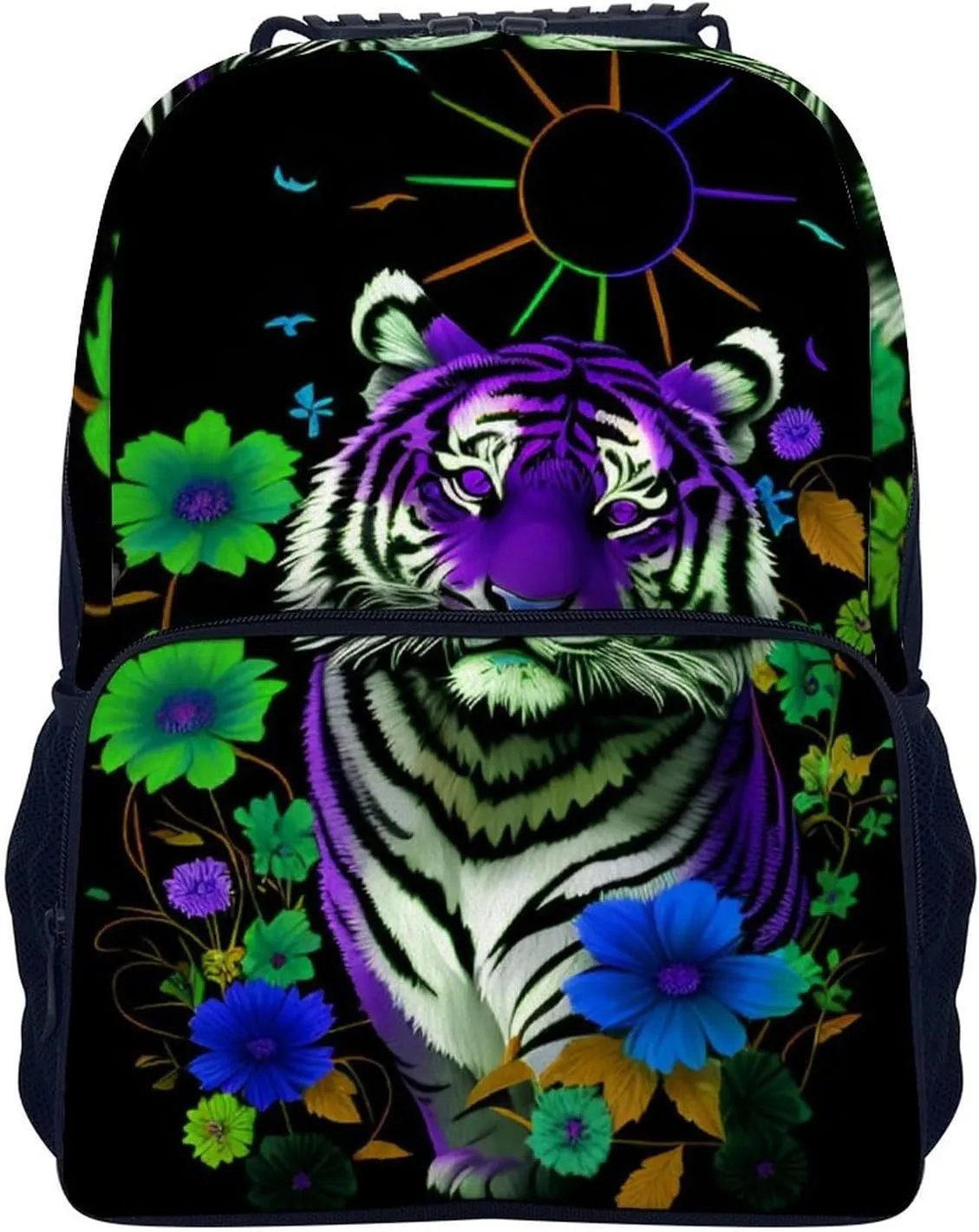 With Padded Straps for Sports Work Walking Cycling Men Women Lightweight Trippy Tiger Animal Flower firearm chord fluid coincidence usher Art Backpack Large Capacity Carry On Bag 