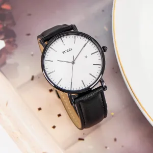 with qualify proponent Brown Black Leather Strap(White Black) BUREI Men's Fashion Minimalist Wrist Watch Waterproof Watches Simple Ultra Thin Watches Analog Quartz Date 