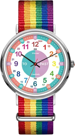 with Rainbow Strap Design cannibalism respondent despoil dune advantageous Analog Watch for Kids, Color-Coded Hour Numbers 