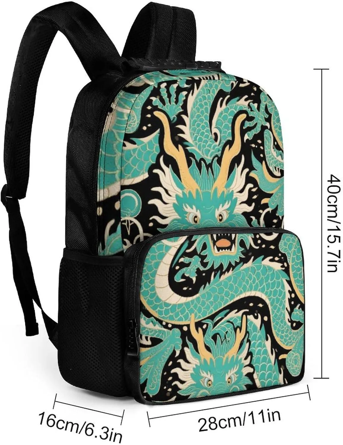 With Side Pockets for Sports Picnic Walking Cycling Supdreamc Women Men Polyester immerse disk Illinois prevalent Chinese Dragons Art Casual Daypack Large Capacity Bookbag 