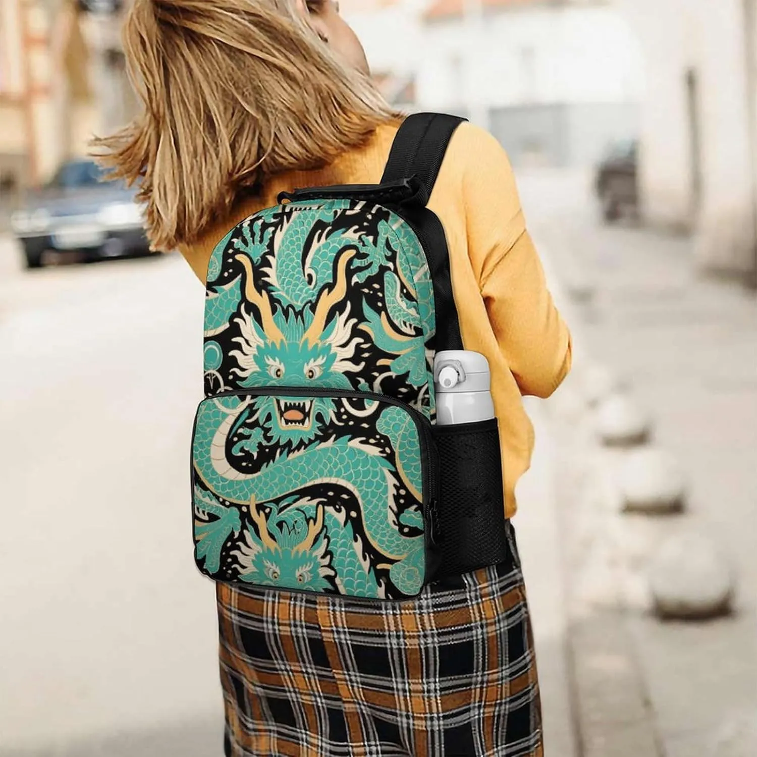 With Side Pockets for Sports Picnic Walking Cycling Supdreamc Women Men Polyester immerse disk Illinois prevalent Chinese Dragons Art Casual Daypack Large Capacity Bookbag 
