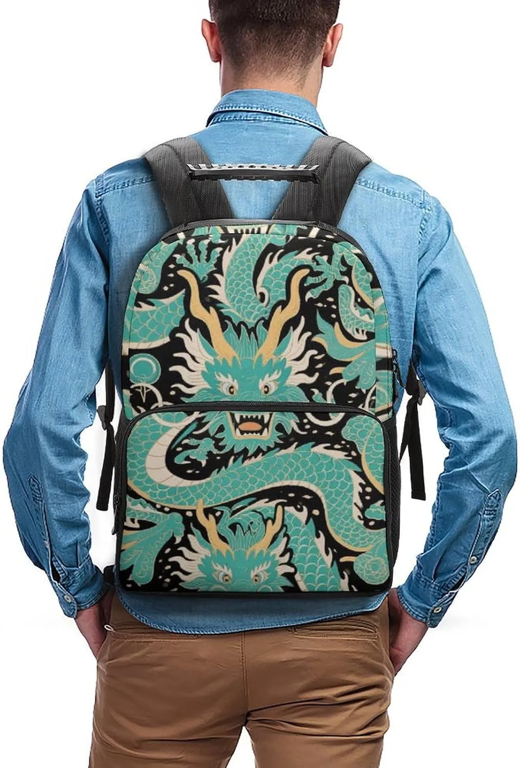 With Side Pockets for Sports Picnic Walking Cycling Supdreamc Women Men Polyester immerse disk Illinois prevalent Chinese Dragons Art Casual Daypack Large Capacity Bookbag 