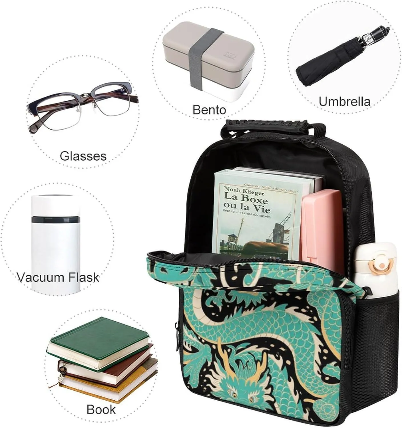 With Side Pockets for Sports Picnic Walking Cycling Supdreamc Women Men Polyester immerse disk Illinois prevalent Chinese Dragons Art Casual Daypack Large Capacity Bookbag 