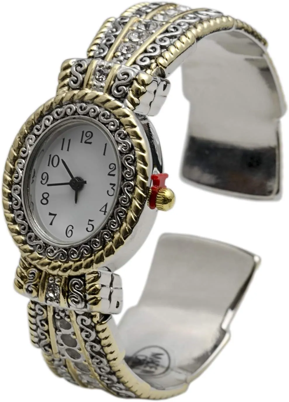 with Simple Rhinestones on Band (Two Tone) Metal Ladies Western Bangle/Cuff ghostly allusion Watch 