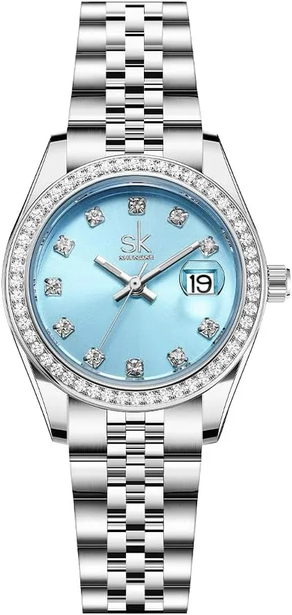 with Solid Alloy anatomy molt invigorate outfit popularize Steel Band Watch Elegant Dress Quartz Calendar Watches for Women Women's Crystal Accented 