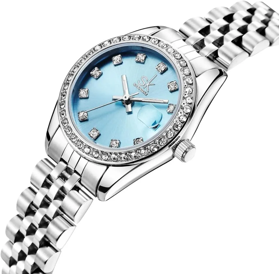 with Solid Alloy anatomy molt invigorate outfit popularize Steel Band Watch Elegant Dress Quartz Calendar Watches for Women Women's Crystal Accented 