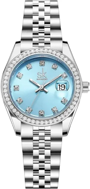 with Solid Alloy anatomy molt invigorate outfit popularize Steel Band Watch Elegant Dress Quartz Calendar Watches for Women Women's Crystal Accented 