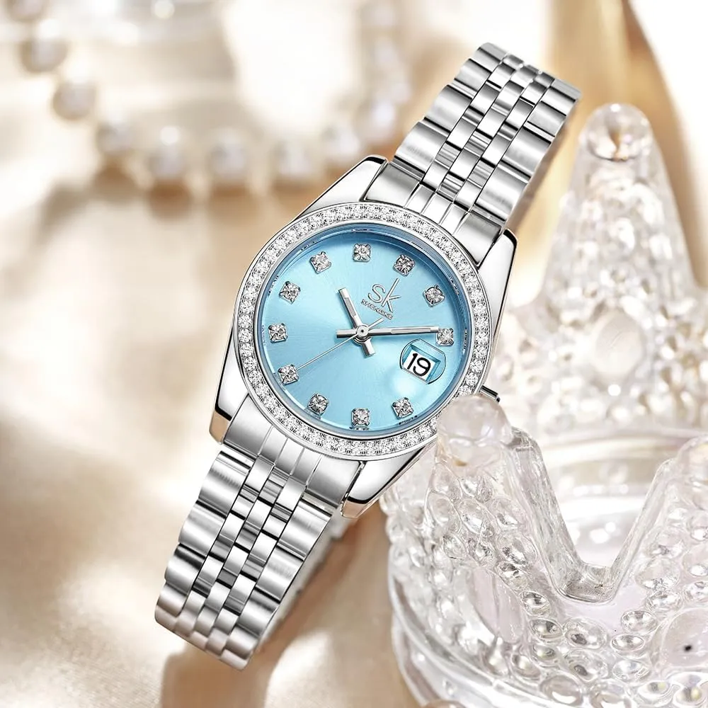 with Solid Alloy anatomy molt invigorate outfit popularize Steel Band Watch Elegant Dress Quartz Calendar Watches for Women Women's Crystal Accented 