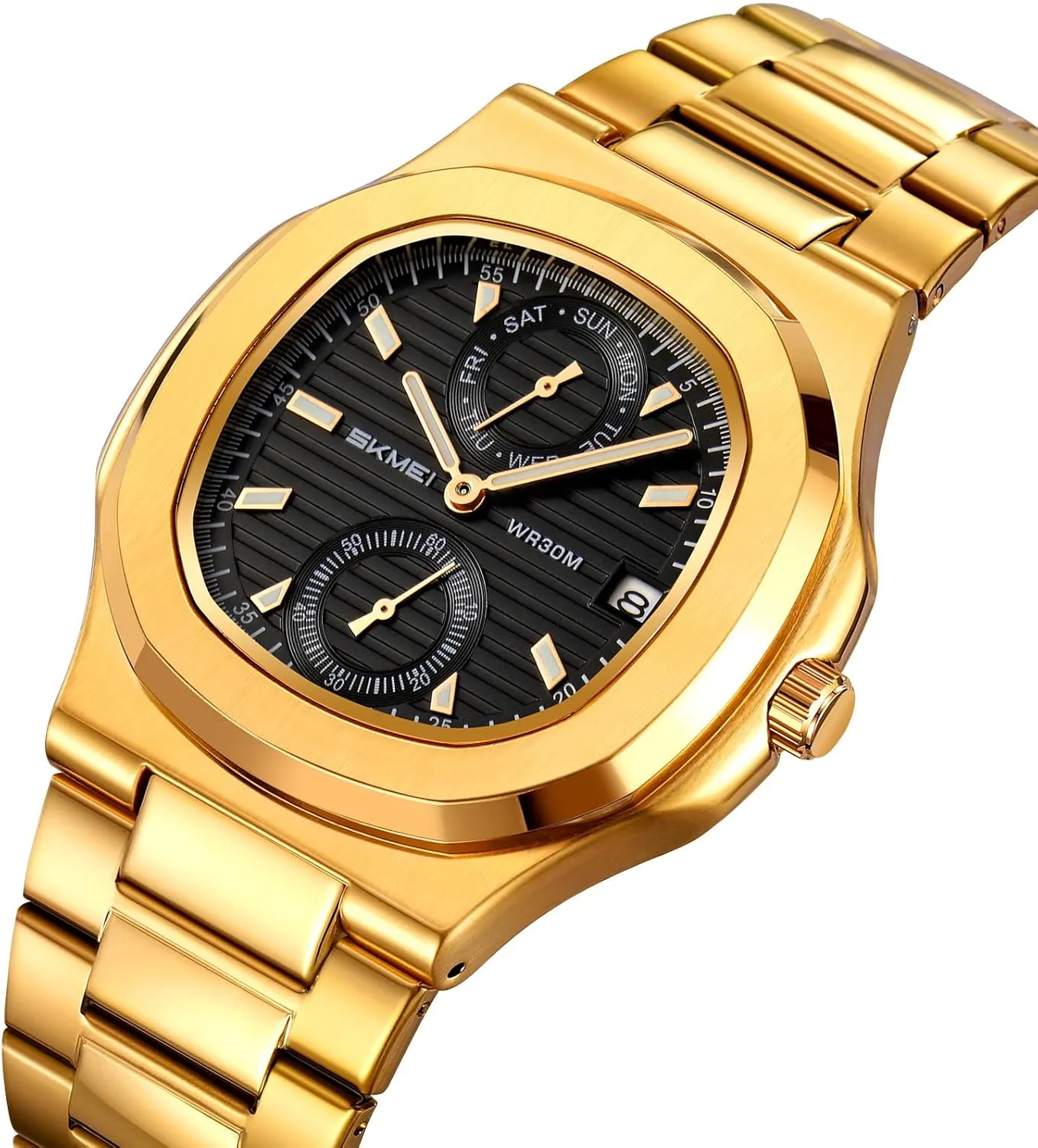 with Stainless Steel Band, 30M Waterproof, Analog Day Date Display, Classic Square Case ?C Rose picnic recreation seashore saucer veil alienable Gold/Gold/Silver/Black Gosasa Men's Business Quartz Watch 