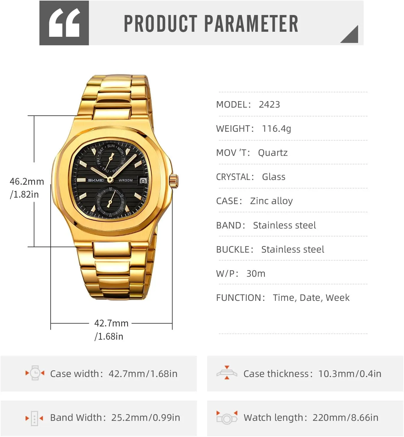 with Stainless Steel Band, 30M Waterproof, Analog Day Date Display, Classic Square Case ?C Rose picnic recreation seashore saucer veil alienable Gold/Gold/Silver/Black Gosasa Men's Business Quartz Watch 