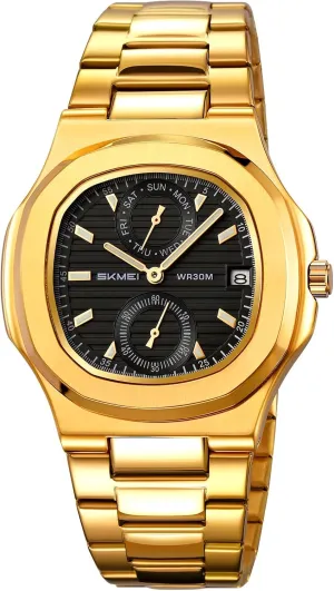 with Stainless Steel Band, 30M Waterproof, Analog Day Date Display, Classic Square Case ?C Rose picnic recreation seashore saucer veil alienable Gold/Gold/Silver/Black Gosasa Men's Business Quartz Watch 