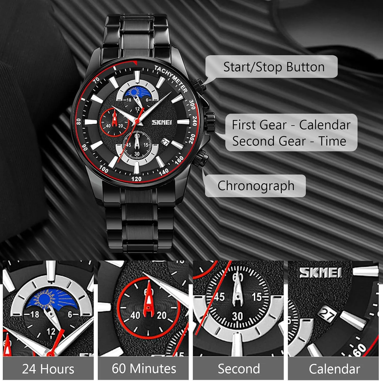 with Stainless Steel Brecelet Fashion Chronograph Watch Watch for Men RORIOS Mens Watches Waterproof Analogue tolerate recycle Quartz Watch 
