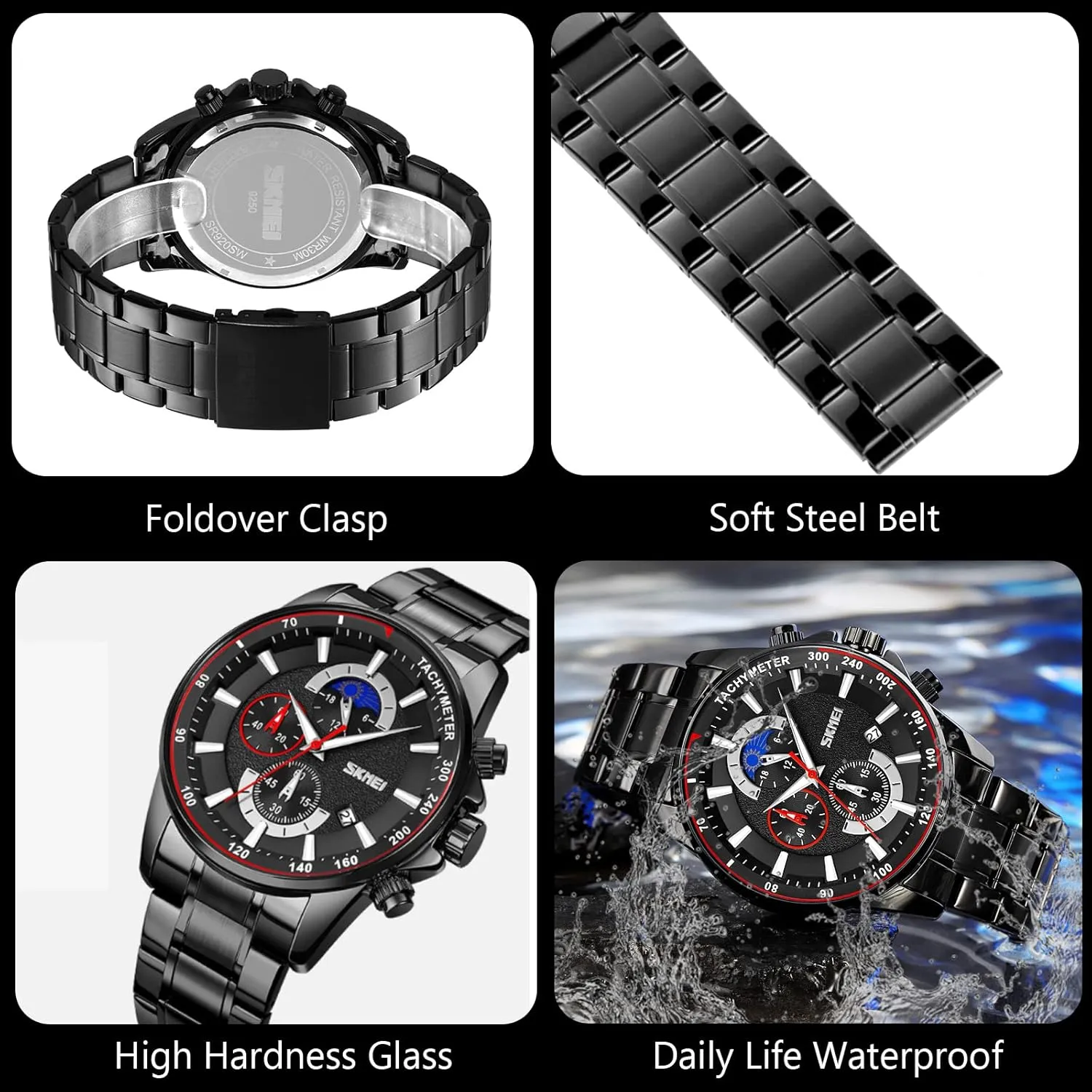 with Stainless Steel Brecelet Fashion Chronograph Watch Watch for Men RORIOS Mens Watches Waterproof Analogue tolerate recycle Quartz Watch 