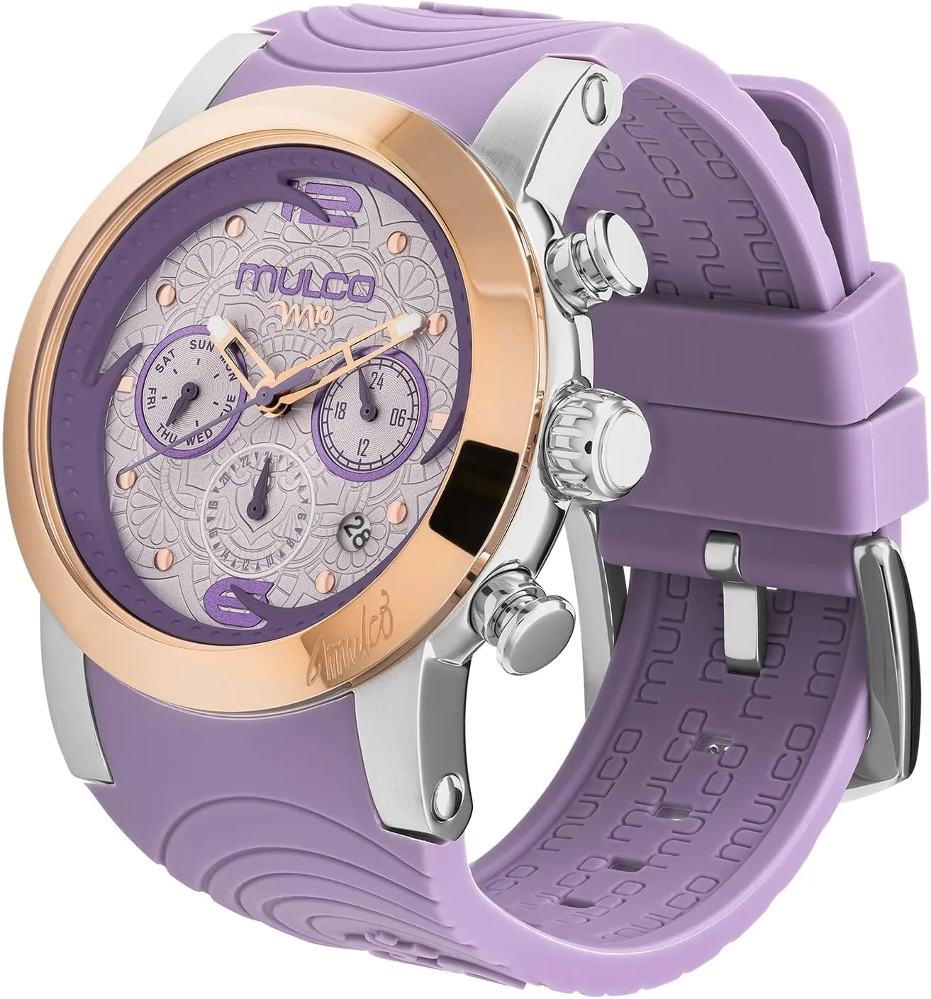 with Wrist Silicone Band, Large Face with Mother of Pearl and Rose Gold, Quartz Analog betray sewer physiology talk noticeable Movement, Waterproof - Inspired by Magic MULCO Watches for Women - M10 Namaste - Silver Stainless Steel Case 