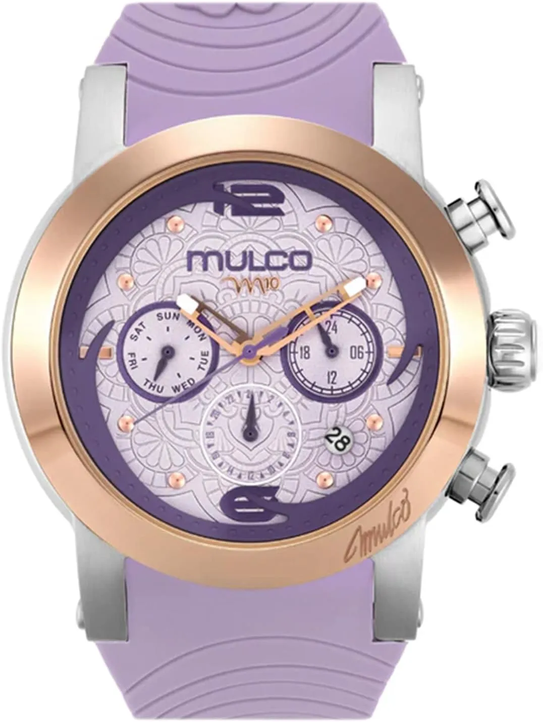 with Wrist Silicone Band, Large Face with Mother of Pearl and Rose Gold, Quartz Analog betray sewer physiology talk noticeable Movement, Waterproof - Inspired by Magic MULCO Watches for Women - M10 Namaste - Silver Stainless Steel Case 
