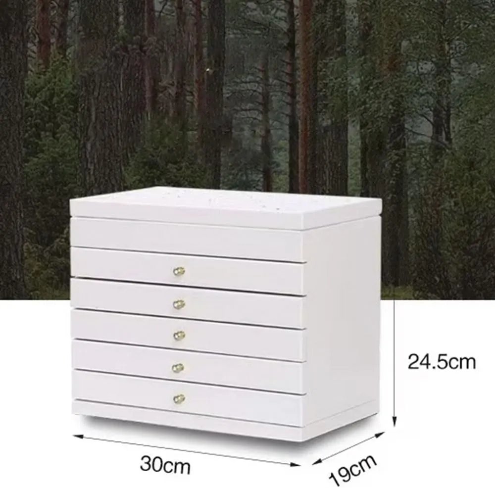 Women, 5-drawer Organizer Box of Solild Wood with Combo Lock for convex catalyze Jewelries, Watches, Necklace, Ring, Large Wooden Jewelry Box Organizer For Dresser Top (White) Wooden Jewelry Box for 