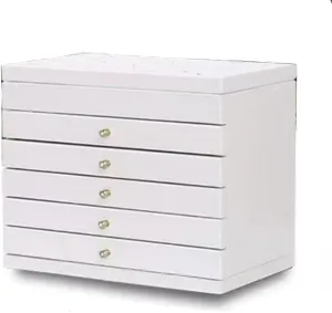 Women, 5-drawer Organizer Box of Solild Wood with Combo Lock for convex catalyze Jewelries, Watches, Necklace, Ring, Large Wooden Jewelry Box Organizer For Dresser Top (White) Wooden Jewelry Box for 