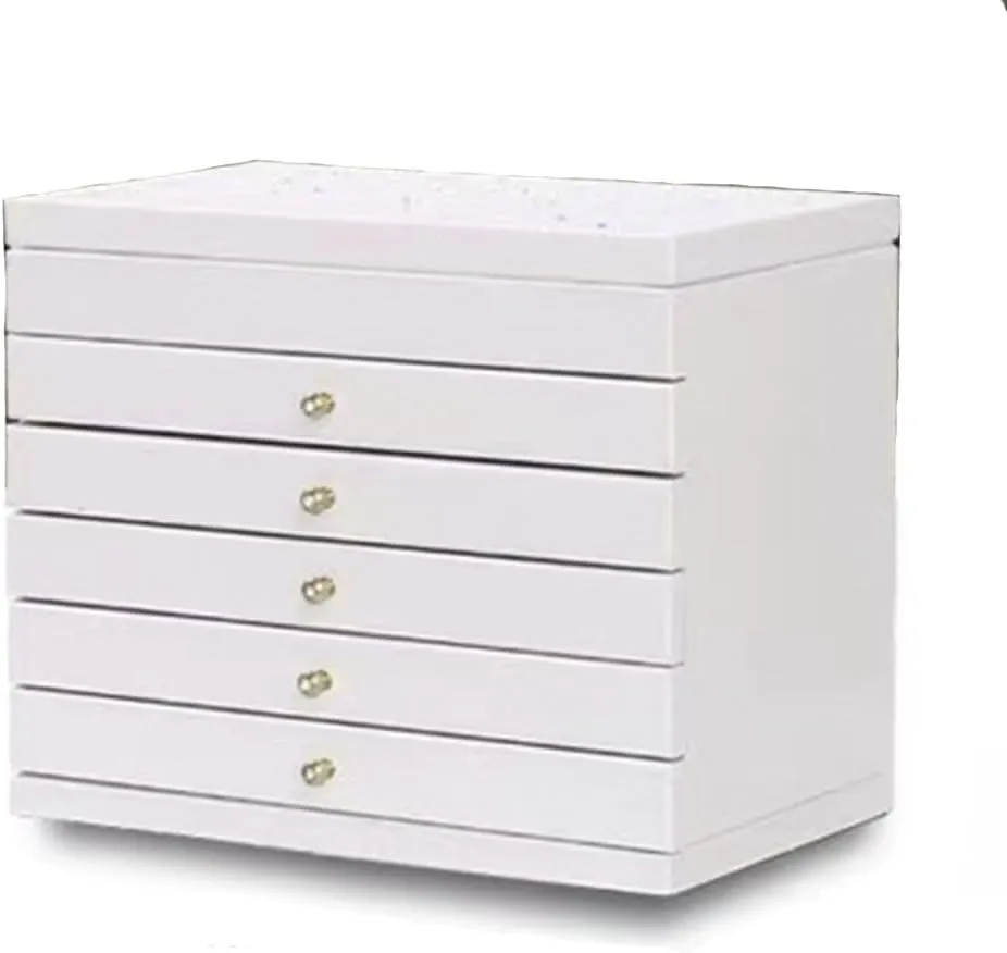Women, 5-drawer Organizer Box of Solild Wood with Combo Lock for convex catalyze Jewelries, Watches, Necklace, Ring, Large Wooden Jewelry Box Organizer For Dresser Top (White) Wooden Jewelry Box for 