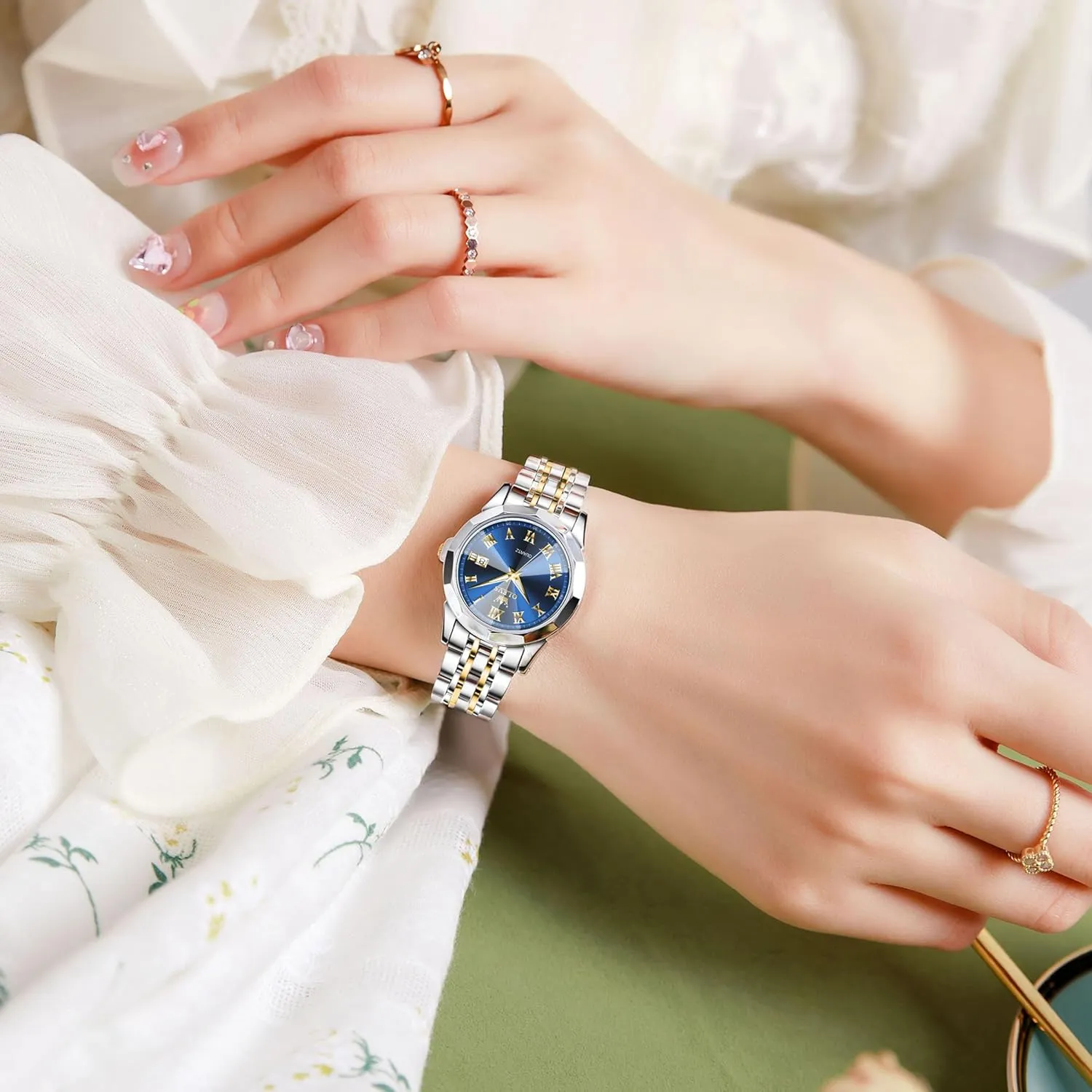 Women, Fashion Dress Analog Quartz Ladies Watch OLEVS Women's party Wrist Watches, Small Wrist Stainless Steel Watch for 