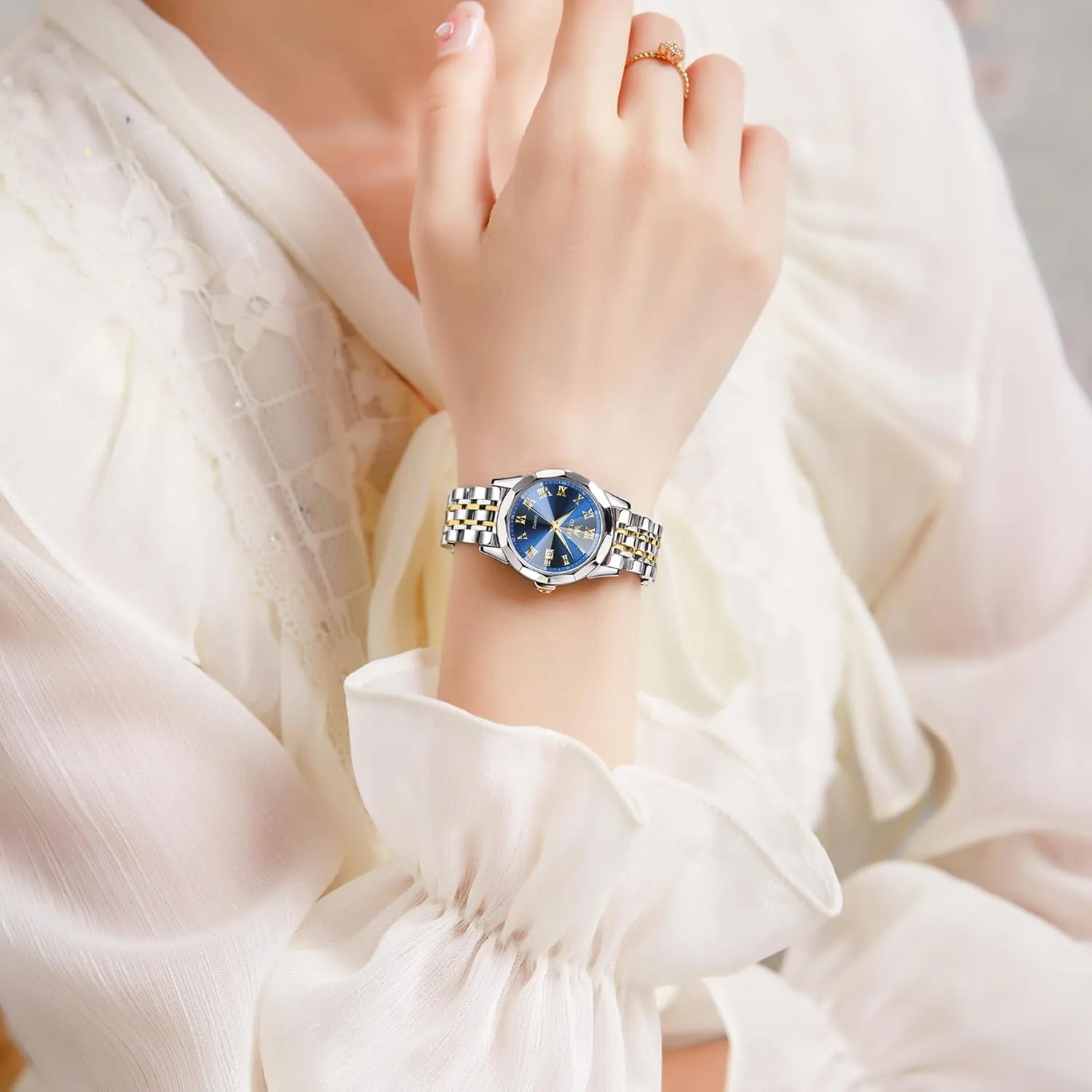 Women, Fashion Dress Analog Quartz Ladies Watch OLEVS Women's party Wrist Watches, Small Wrist Stainless Steel Watch for 