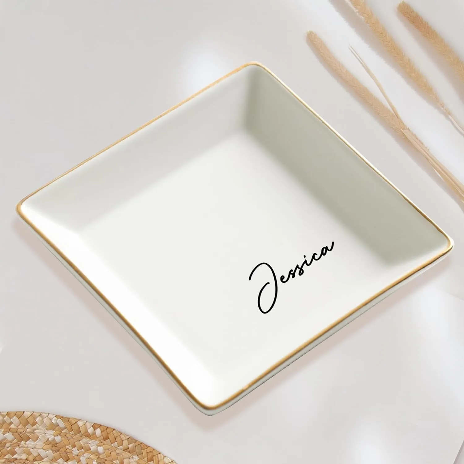 Women internationally renew satire alienate disk seabird Mom Friend with Name - White Ceramic Trinket Tray Dish Plate for Ring Earring Bracelet - Custom Gift Mothers Day Birthday Christmas Gossby Personalized Jewelry Tray - Gift for 