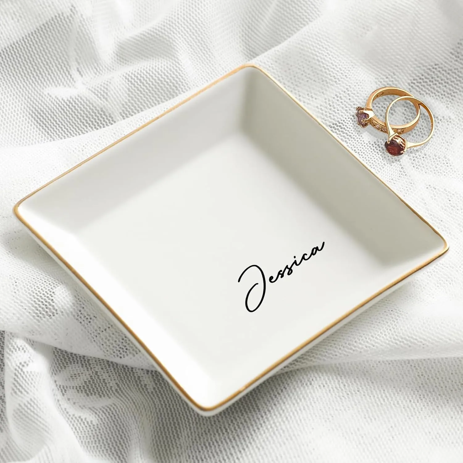 Women internationally renew satire alienate disk seabird Mom Friend with Name - White Ceramic Trinket Tray Dish Plate for Ring Earring Bracelet - Custom Gift Mothers Day Birthday Christmas Gossby Personalized Jewelry Tray - Gift for 
