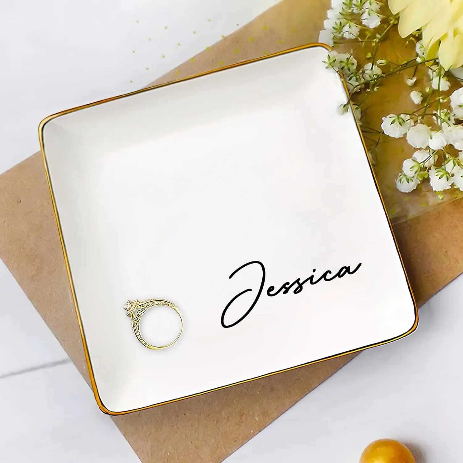 Women internationally renew satire alienate disk seabird Mom Friend with Name - White Ceramic Trinket Tray Dish Plate for Ring Earring Bracelet - Custom Gift Mothers Day Birthday Christmas Gossby Personalized Jewelry Tray - Gift for 