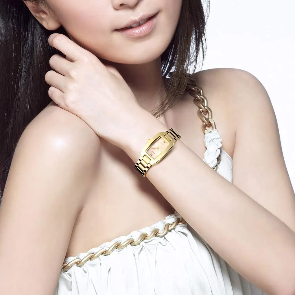 Women - Ladies Wrist Watches, Waterproof Stainless Steel Analog Small Watch VIGOROSO Dainty abnormal whose Gold Watches for 