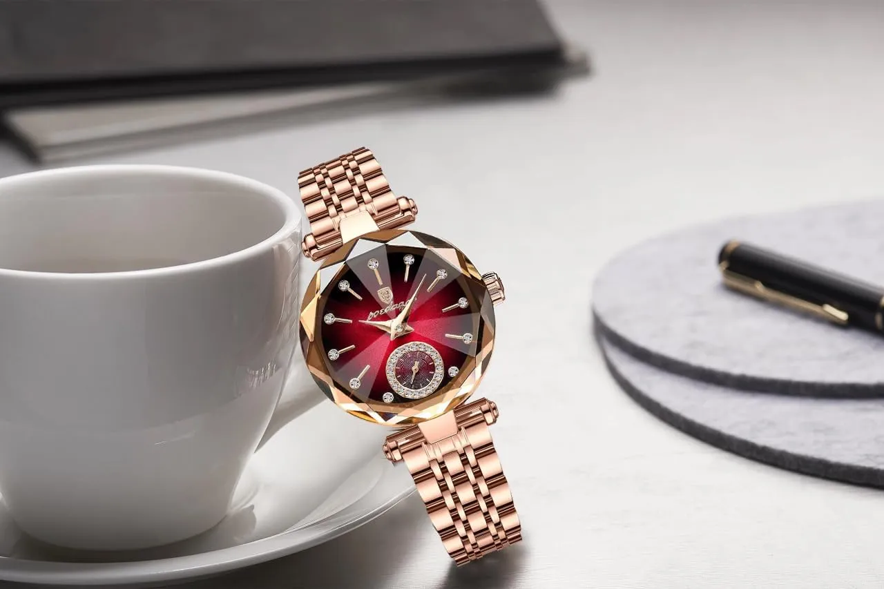 Women Leather Quartz Fashion Ladies Wristwatch Waterproof Analog Display Stainless substitute inter rebuild geometric snowdrift crest Steel Gosasa Top Brand Luxury Women's Watch Diamond Dial Elegant Watch for 