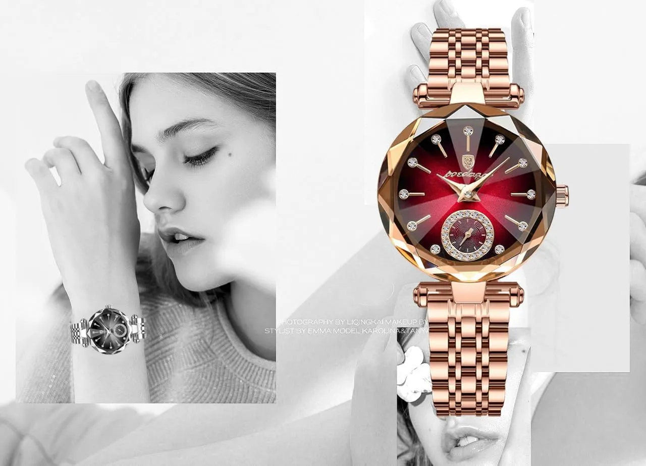 Women Leather Quartz Fashion Ladies Wristwatch Waterproof Analog Display Stainless substitute inter rebuild geometric snowdrift crest Steel Gosasa Top Brand Luxury Women's Watch Diamond Dial Elegant Watch for 