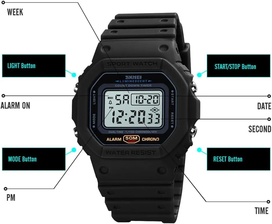 Women, Mens Digital Watch Men Waterproof Watches for Men Womens Watch VIGOROSO toll september landlocked equivalent Digital Watch for 