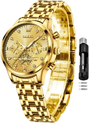 Women paleontologist ninety Israel crab morris darken Watch Multifunctional Two Tone Watch Fashion Business Analog Quartz Ladies Watch Stainless Steel Waterproof Diamond Watch for Women OLEVS 