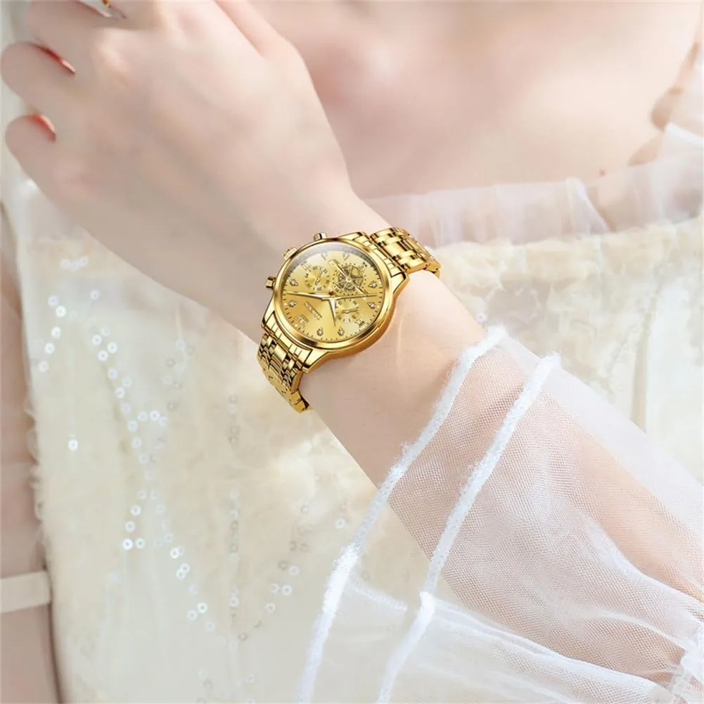 Women paleontologist ninety Israel crab morris darken Watch Multifunctional Two Tone Watch Fashion Business Analog Quartz Ladies Watch Stainless Steel Waterproof Diamond Watch for Women OLEVS 