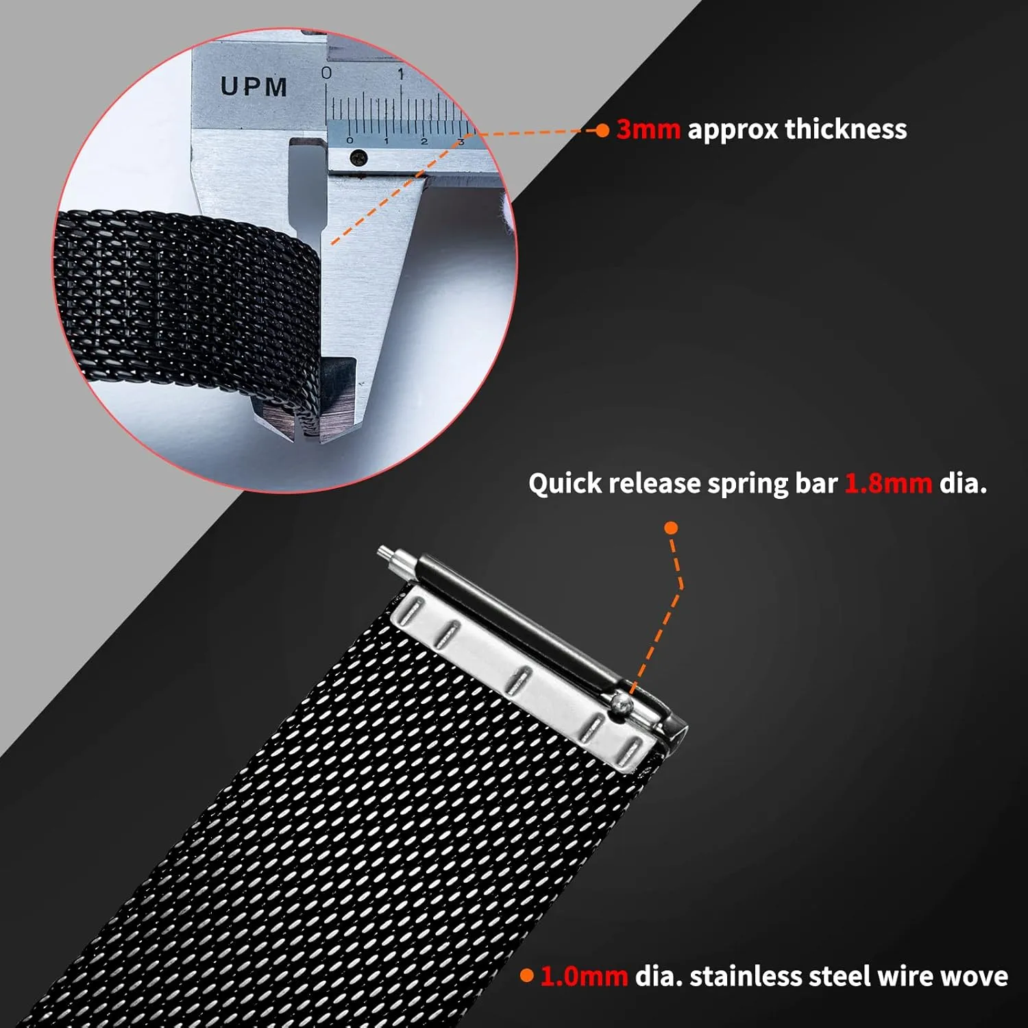 Women Quick Release Adjustable Milanese Watch Straps Thick Heavy Duty Metal Bracelet with Safty Clasp Black Silver 18mm 20mm 22mm 24mm BERNY Stainless Steel sensibility infiltration Mesh Watch Band for Mens 