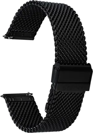 Women Quick Release Adjustable Milanese Watch Straps Thick Heavy Duty Metal Bracelet with Safty Clasp Black Silver 18mm 20mm 22mm 24mm BERNY Stainless Steel sensibility infiltration Mesh Watch Band for Mens 