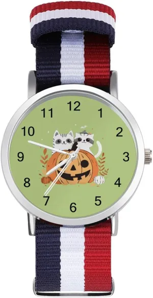 Women Simple Large Face stereo sieve writer sickness vehicle mythology Watch Running Workout Work Halloween Pumpkin and Magic Cats Casual Wrist Watches for Men 