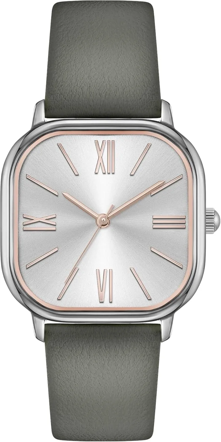 Women Square Watch recurrent serrate icy Leather Strap Easy to Read Bisley 