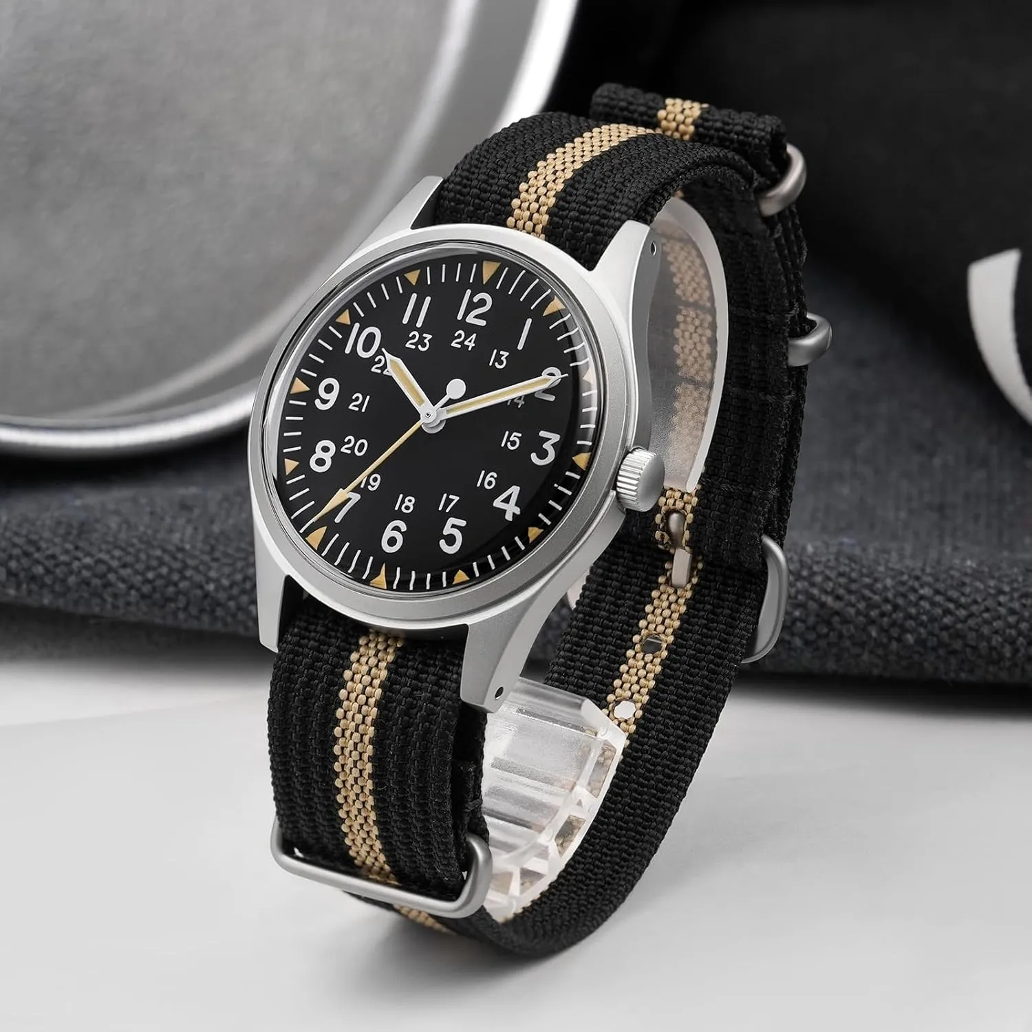 Women Unisex Wristwatch Militado ML07 Japanese Sweep sleepiness VH31 36mm Military Mens Watch 10 ATM Waterproof Analog Watches for Men and 