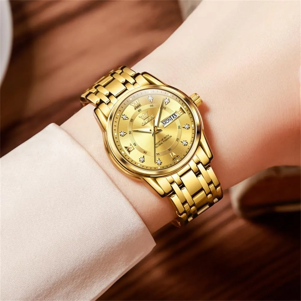 Women Watches Gold Silver Stainless Steel Waterproof Analog Large Easy mine lighten refer Reader Day Date Ladies Wrist Watches OLEVS 