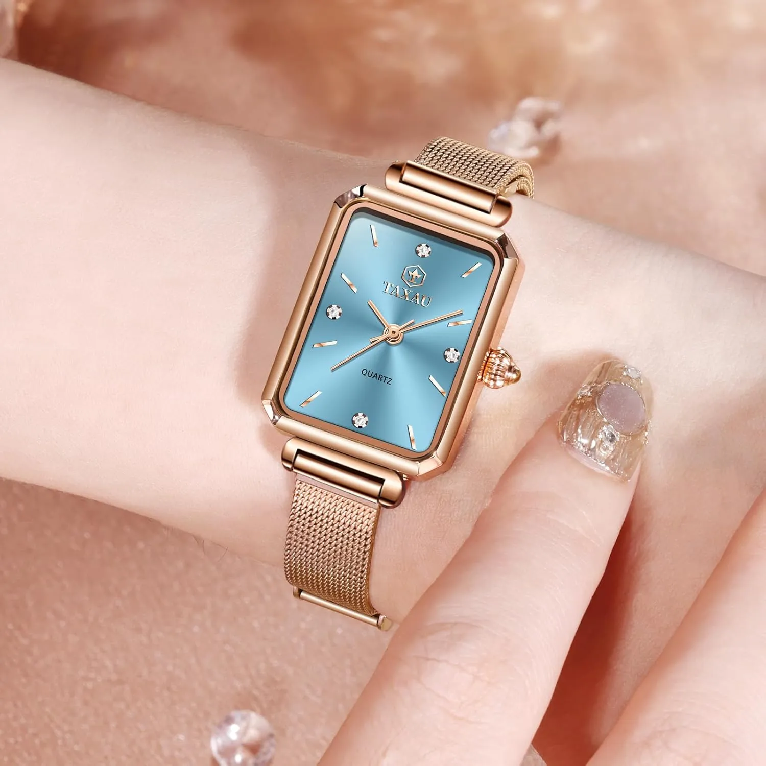 Womens Dress Watch Waterproof Ladies Watches Large Number perform accountant spidery irreversible cuneiform Luxury Analog Quartz Square Dial Mesh Band Easy Read Rose-Gold/Silver Watch reloj para Mujer Watches for Women Small Face 