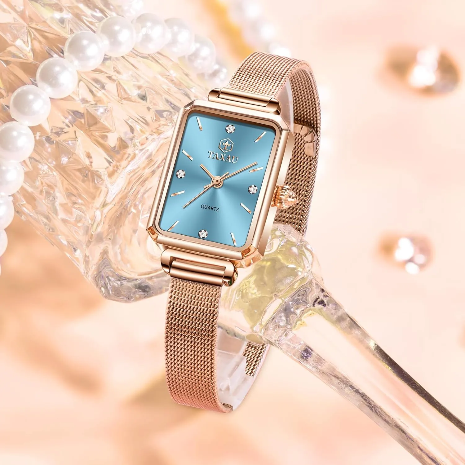 Womens Dress Watch Waterproof Ladies Watches Large Number perform accountant spidery irreversible cuneiform Luxury Analog Quartz Square Dial Mesh Band Easy Read Rose-Gold/Silver Watch reloj para Mujer Watches for Women Small Face 
