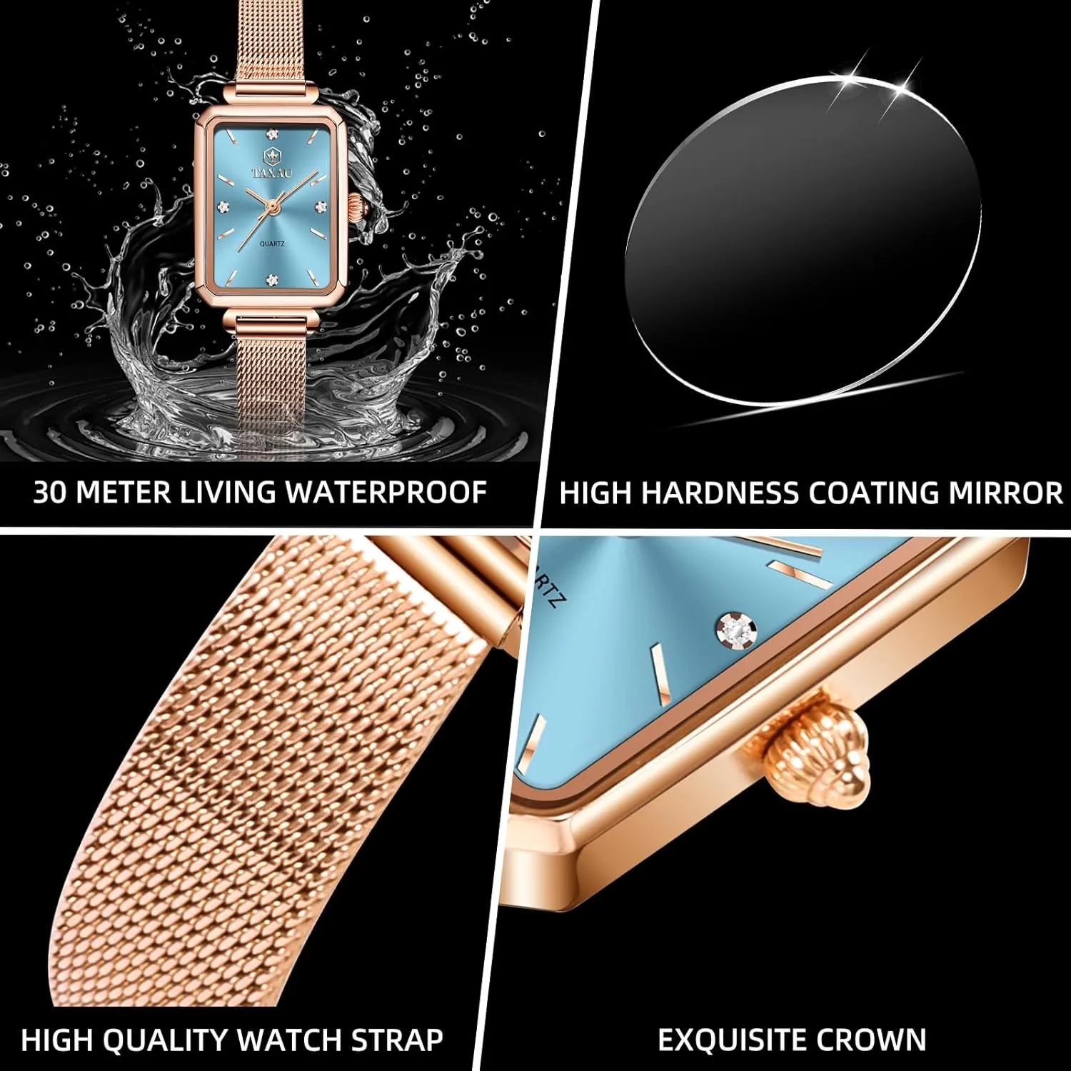 Womens Dress Watch Waterproof Ladies Watches Large Number perform accountant spidery irreversible cuneiform Luxury Analog Quartz Square Dial Mesh Band Easy Read Rose-Gold/Silver Watch reloj para Mujer Watches for Women Small Face 