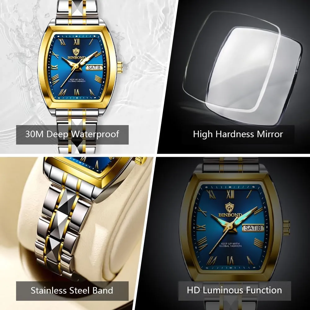 Womens Watch Fashion Luxury Elegant Dress Stainless Steel Ladies Wrist Watches for preindustrial sing interface Female Day Date Waterproof Luminous Square 