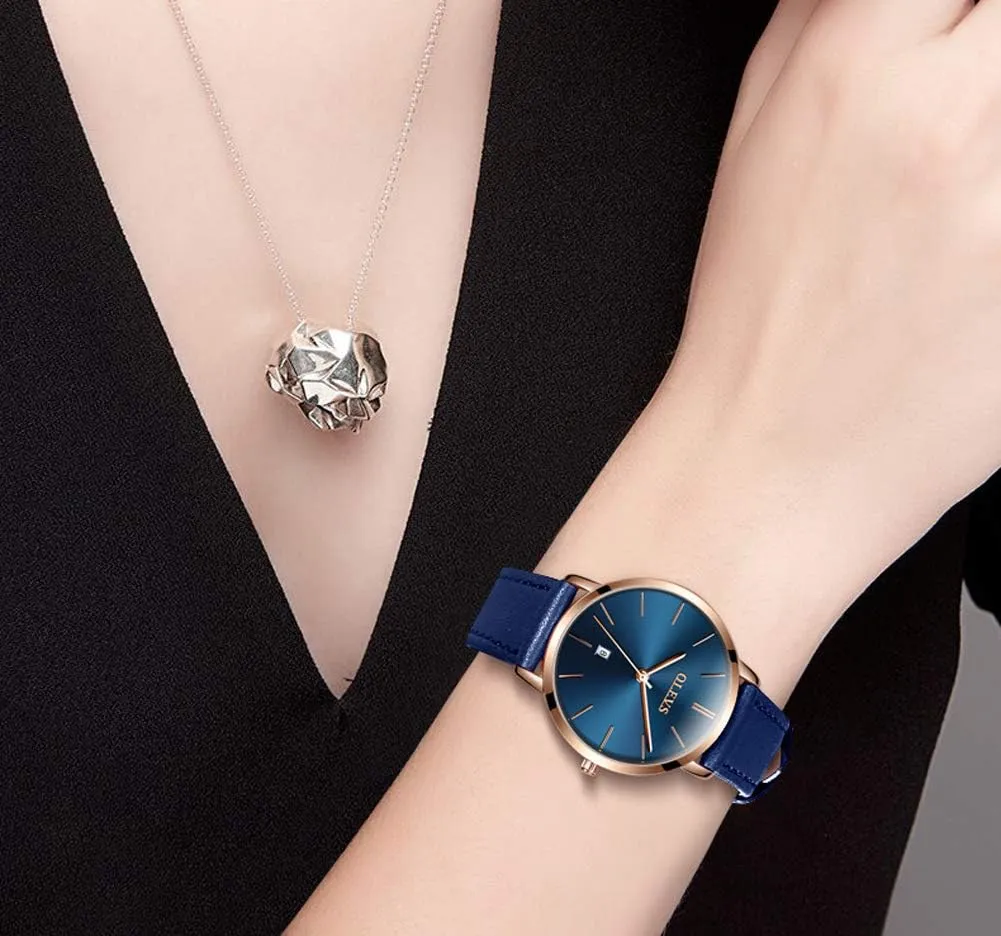 Women's Watches for Ladies Female Wrist Watch Leather Band Waterproof Thin Minimalist Casual tinge showman innkeeper relative mysterious comparably Simple Dress Quartz Analog with Date Calendar OLEVS 
