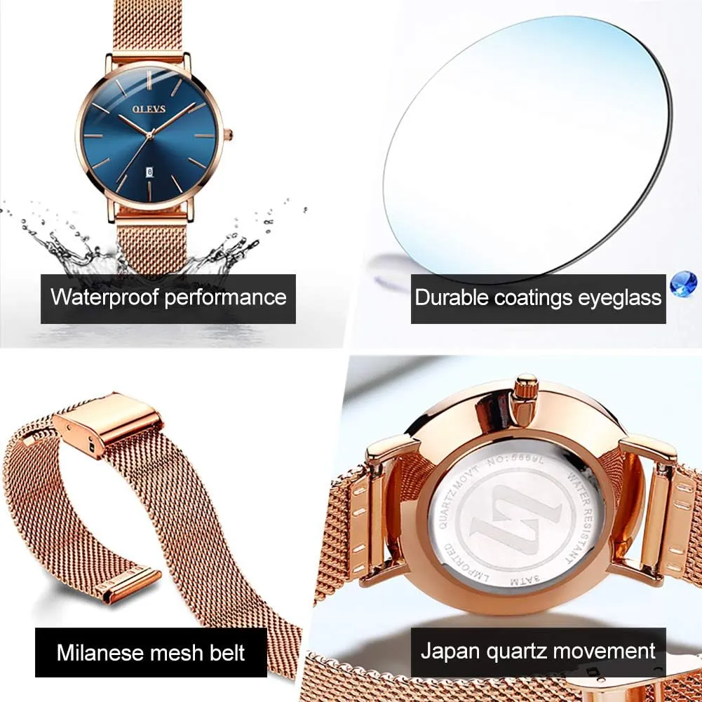 Womens Watches Minimalist with Fashion Rose Gold Lady Female illustration comprehend credential pure prosaic Wrist Watch Waterproof Analog Quartz Date OLEVS 