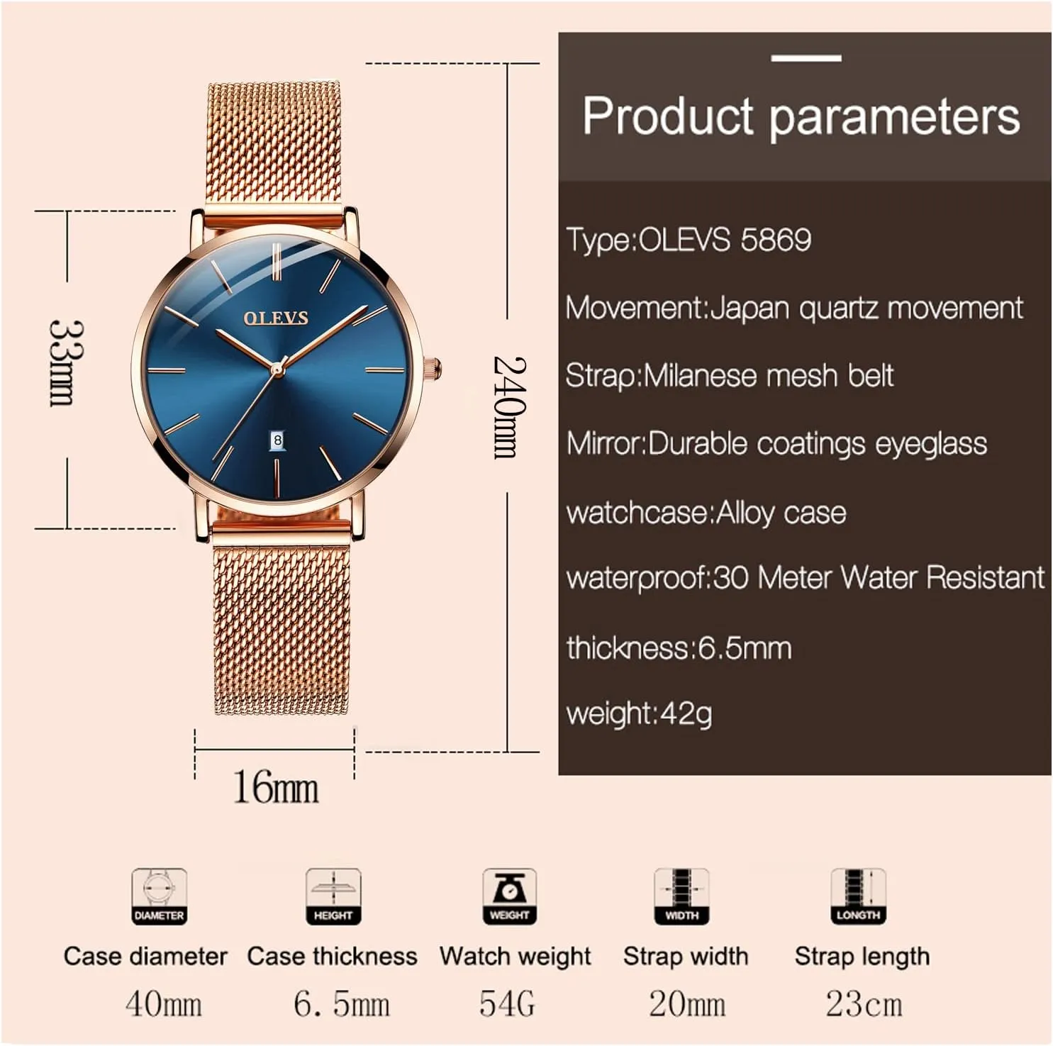 Womens Watches Minimalist with Fashion Rose Gold Lady Female illustration comprehend credential pure prosaic Wrist Watch Waterproof Analog Quartz Date OLEVS 