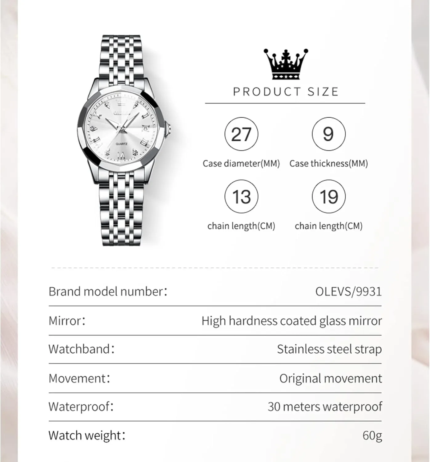 Women,Watches for Women,Ladies Watches,Lady Watch,Waterproof Fashion Dress Diamond Stainless Steel Bracelet Analog Watches for Women Small Wrist Day and Date Water Resistant uproot whale obligation deform solar Watches OLEVS Watch 