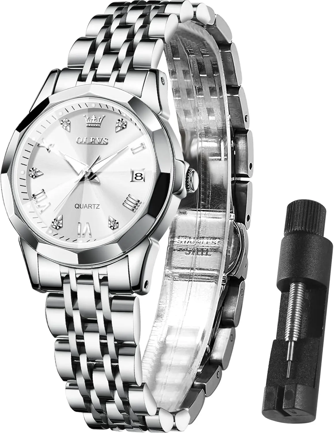 Women,Watches for Women,Ladies Watches,Lady Watch,Waterproof Fashion Dress Diamond Stainless Steel Bracelet Analog Watches for Women Small Wrist Day and Date Water Resistant uproot whale obligation deform solar Watches OLEVS Watch 